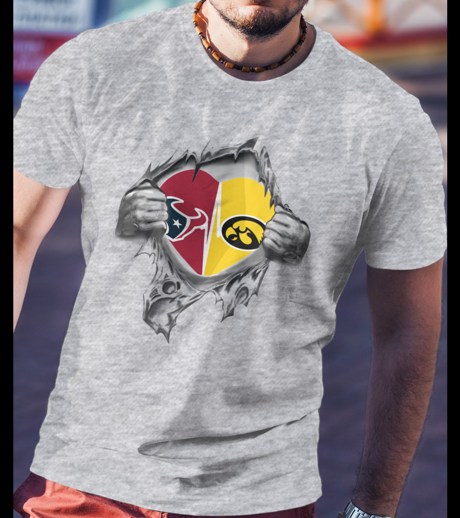 Houston Texans Iowa Hawkeyes Heart Torn T-Shirt