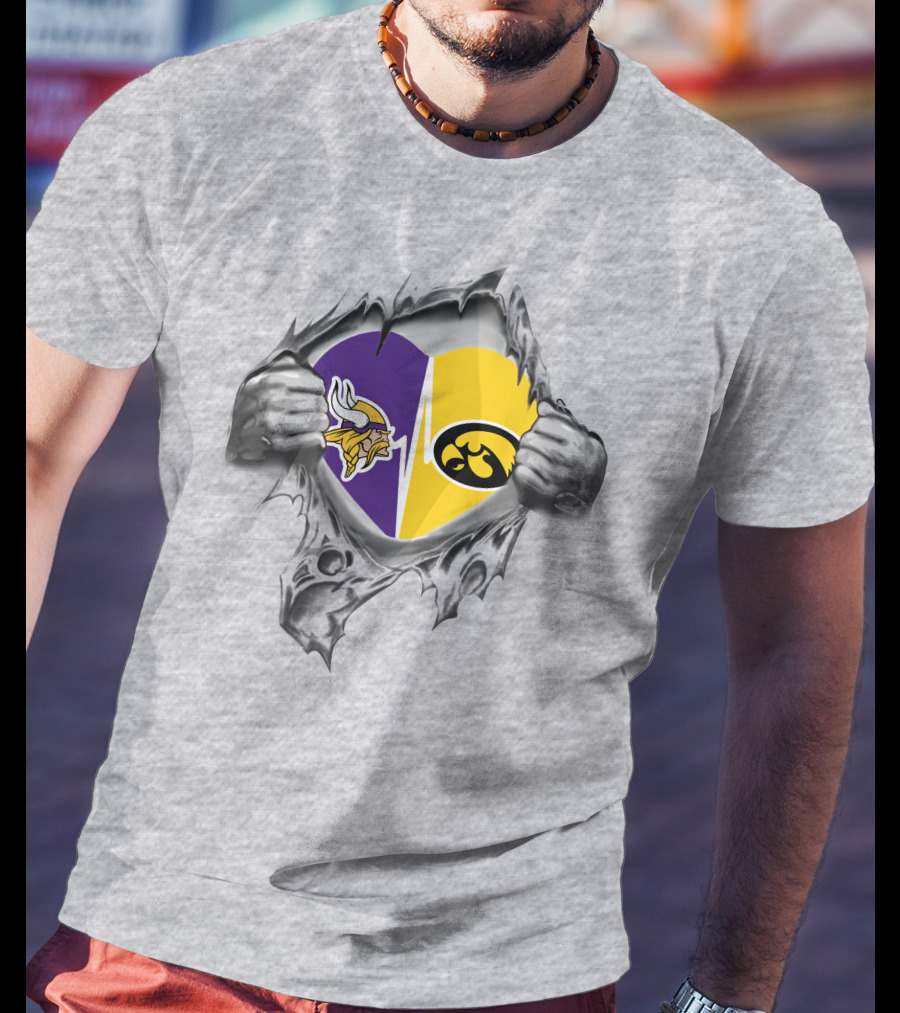 Hawkeyes Vikings Heart Split With Ripped Hands T-Shirt
