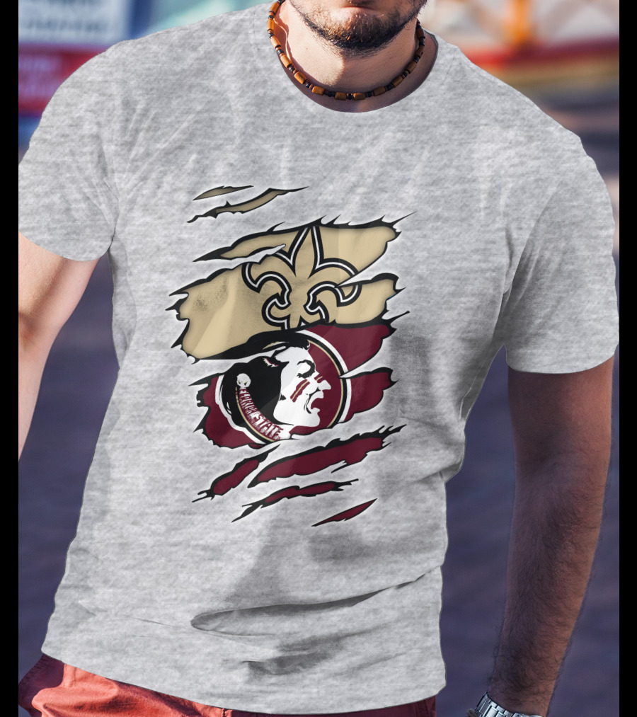Saints Seminoles Logo Fusion With New Orleans And Florida State Elements T-Shirt