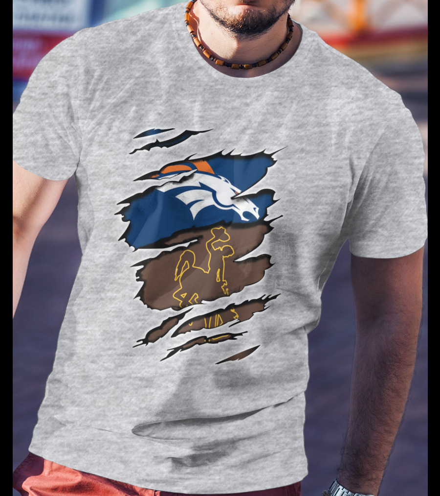 Denver Broncos Wyoming Cowboys Horse Rip T-Shirt