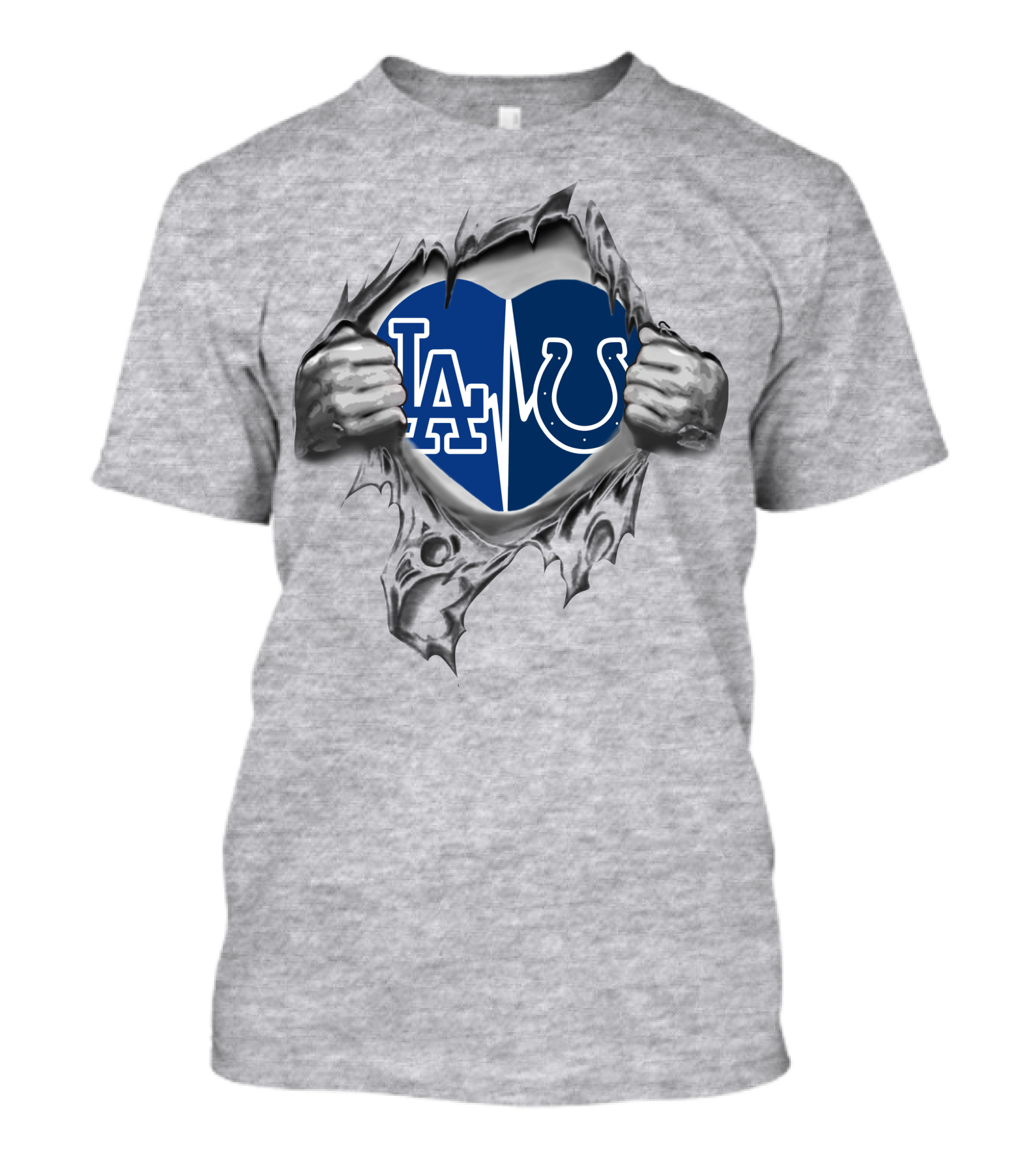 Colts Dodgers Heart LA Horseshoe Blue Split T-Shirt