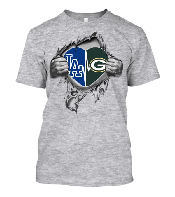 Packers Dodgers Heart With LA And Green Bay T-Shirt