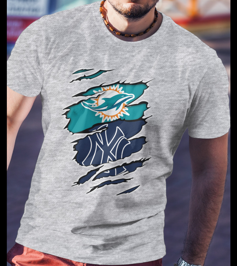 Miami Dolphins New York Yankees Logos Integration T-Shirt