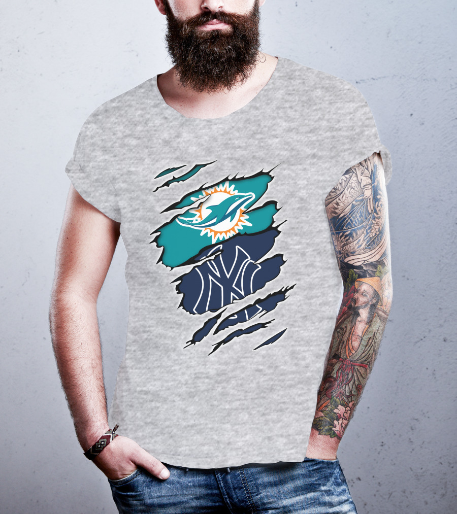 Miami Dolphins New York Yankees Logos Integration T-Shirt