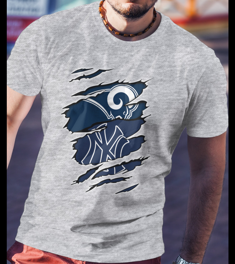 Rams Yankees Logo Fusion Iconic Sports Collaboration T-Shirt