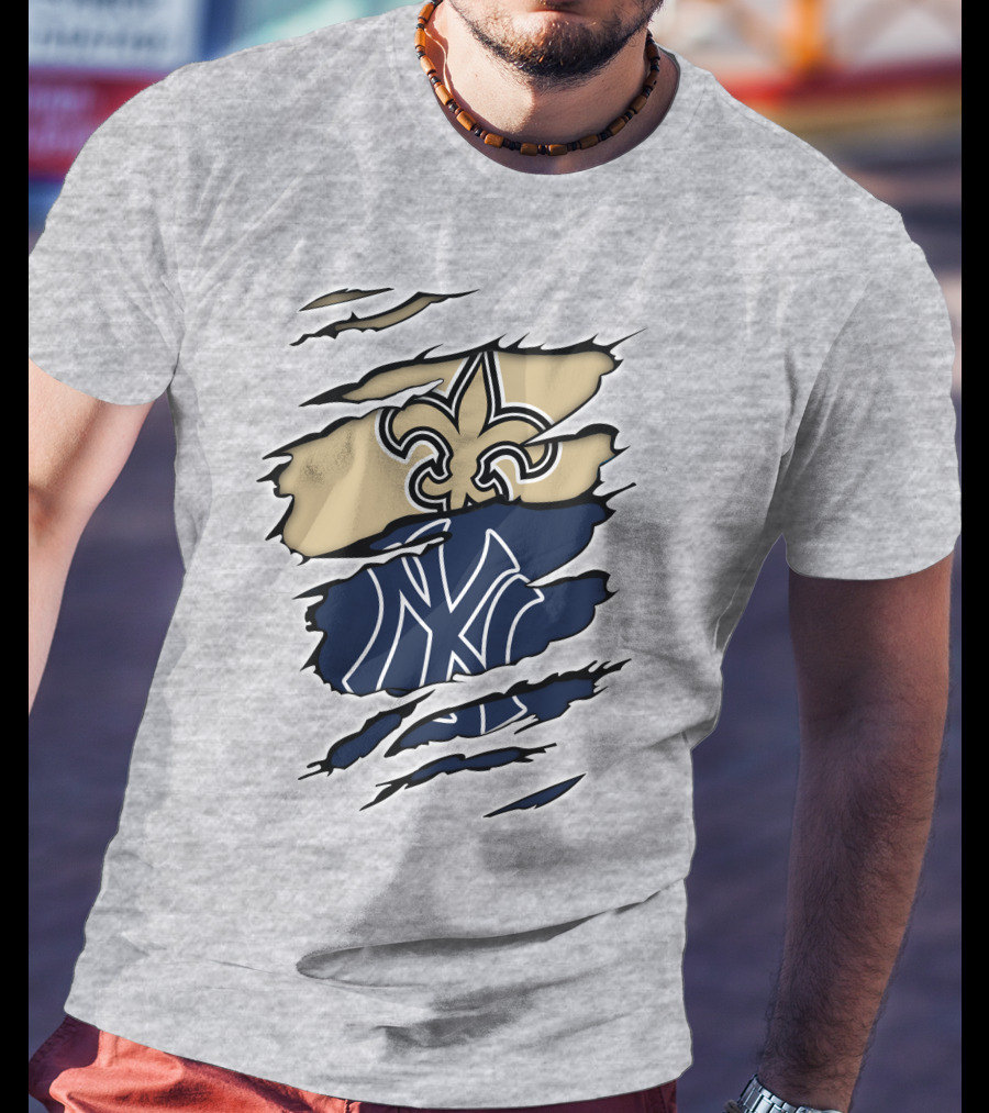Fleur-De-Lis Saints And Yankees Ny Logo Mashup T-Shirt