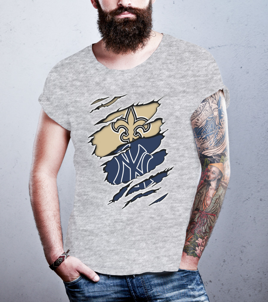 Fleur-De-Lis Saints And Yankees Ny Logo Mashup T-Shirt