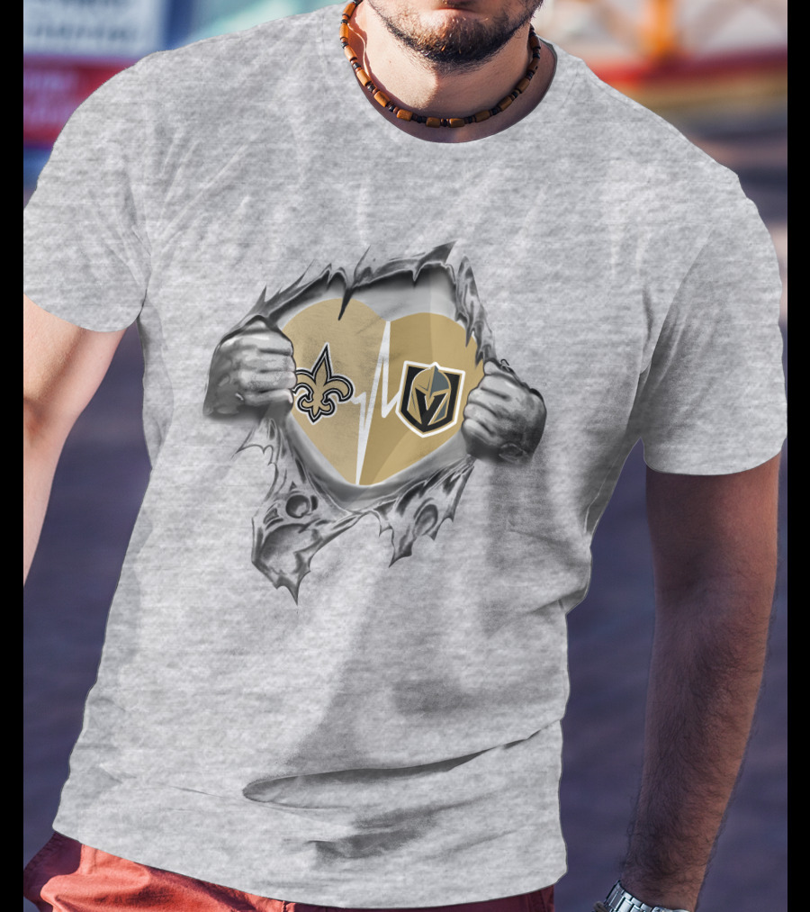 Golden Knights And Saints Heartbeat Fleur-de-Lis And Shield Emblem T-Shirt