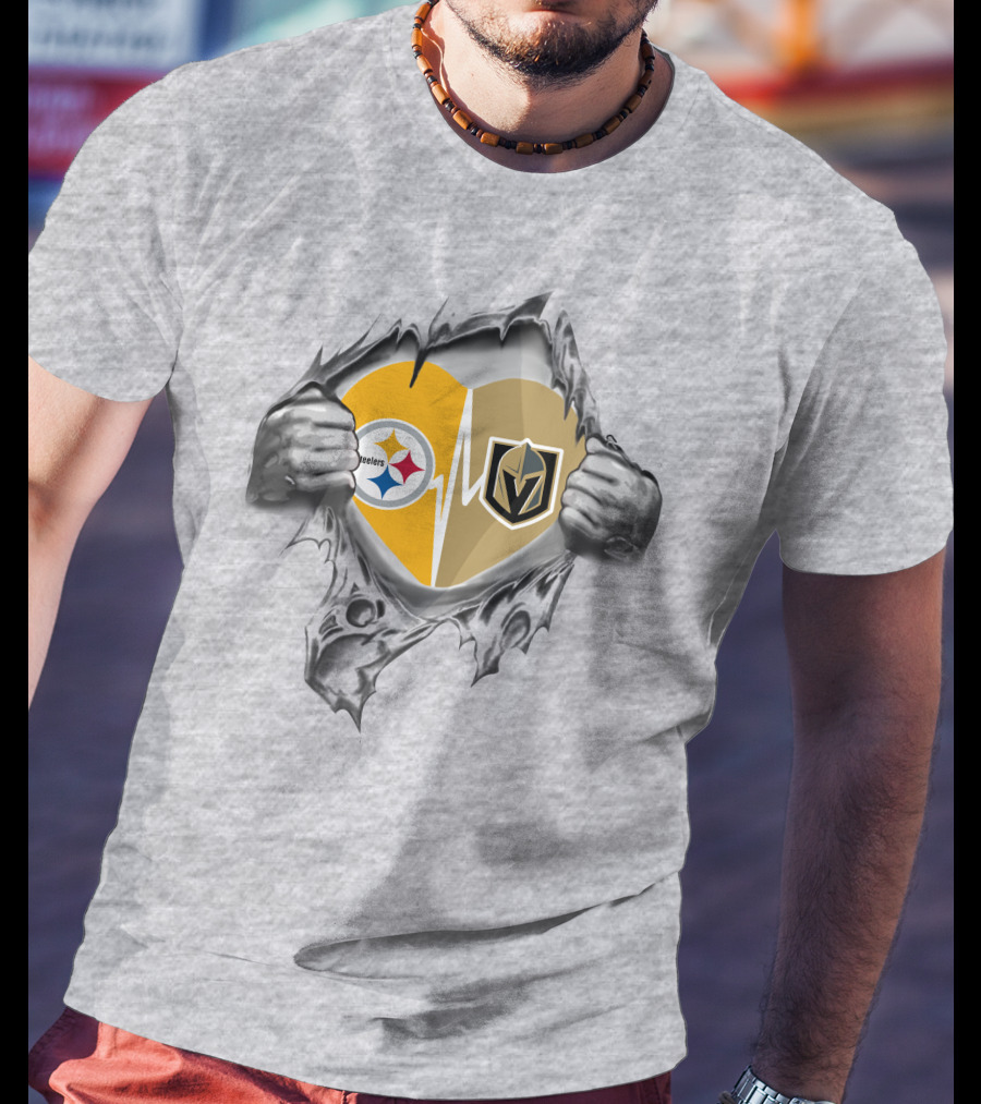 Golden Knights Steelers Heartbeat Logo Tear T-Shirt