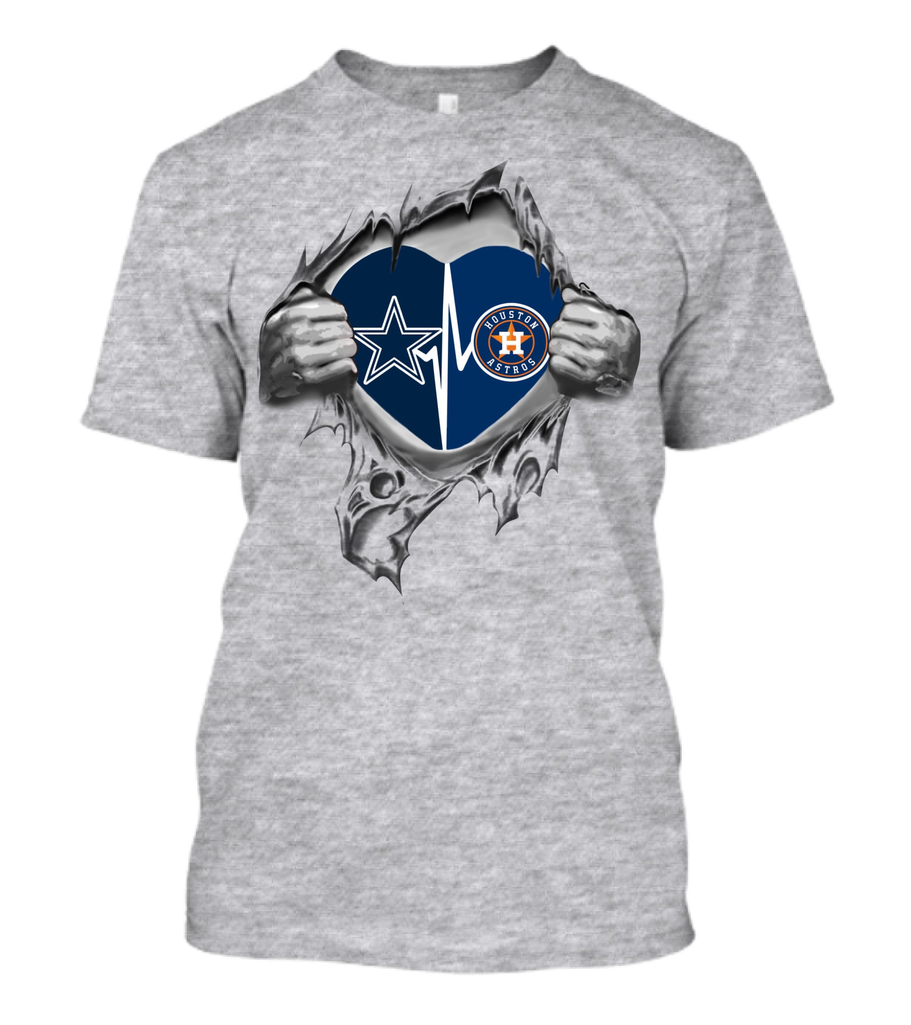 Houston Astros Cowboys Heart Hands Rip T-Shirt