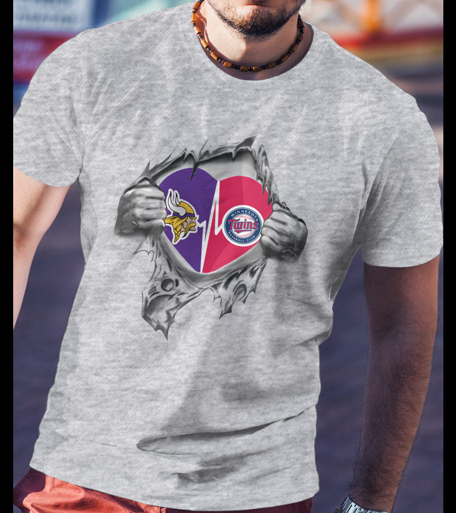 Vikings Twins Heartbeat Logo Fusion T-Shirt