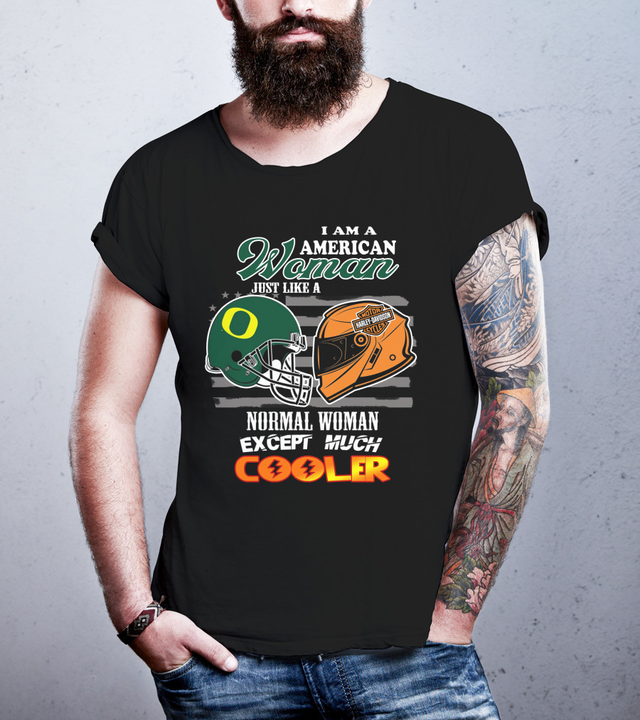 I Am An American Woman Just Like A Normal Woman Except Much Cooler Ducks Harley Davidson Motor Cycles T-Shirt