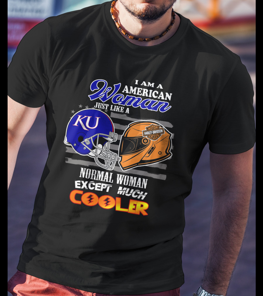 I Am A Cool American Woman Ku Helmet Harley Davidson Motorcycles T-Shirt