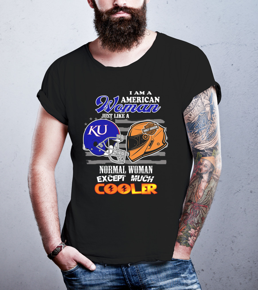I Am A Cool American Woman Ku Helmet Harley Davidson Motorcycles T-Shirt