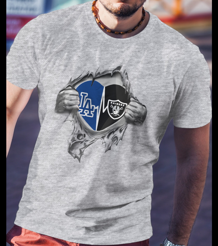 Raiders Dodgers LA Heartbeat Fan Passion T-Shirt