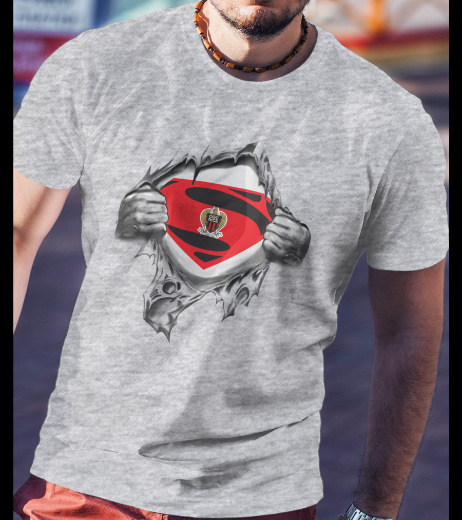 OGC Nice Superman Shield Cloaked In Ripped Fabric T-Shirt