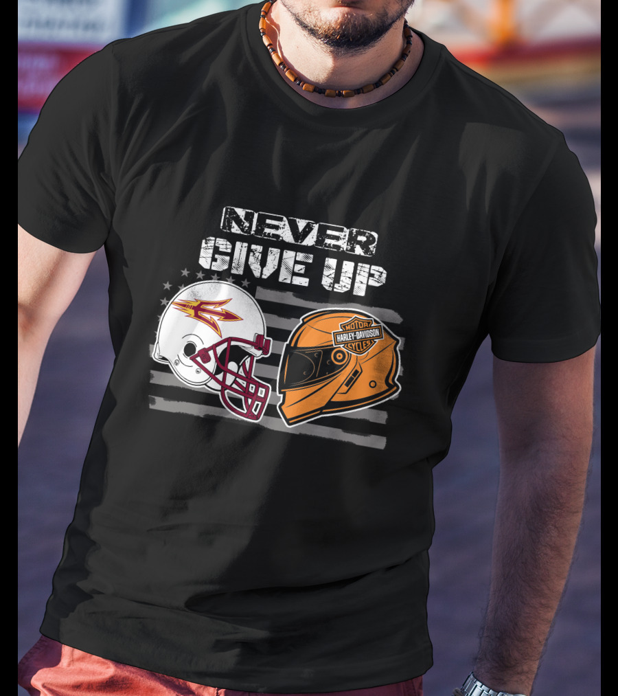 Never Give Up Asu Sun Devils Harley Davidson Helmet T-Shirt