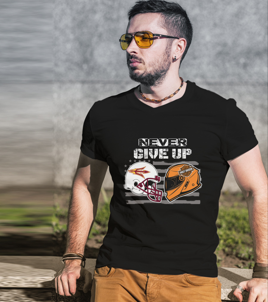 Never Give Up Asu Sun Devils Harley Davidson Helmet T-Shirt