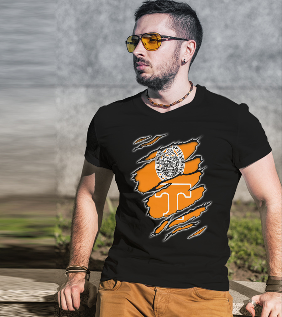 NCAA Tennessee Volunteers University Of Tennessee Seal And T Logo Orange Claw Marks T-Shirt