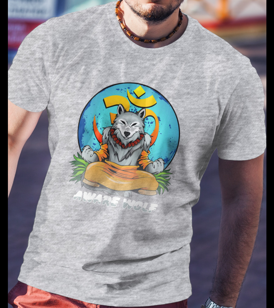 Aware Wolf Meditation Om Symbol Wolf T-Shirt