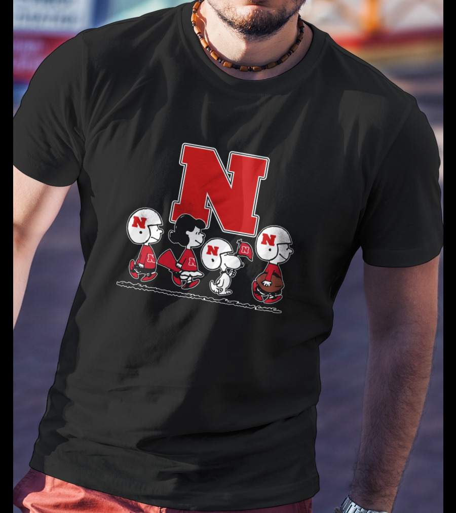 Peanuts Nebraska Cornhuskers Football Marching With Snoopy And Friends T-Shirt