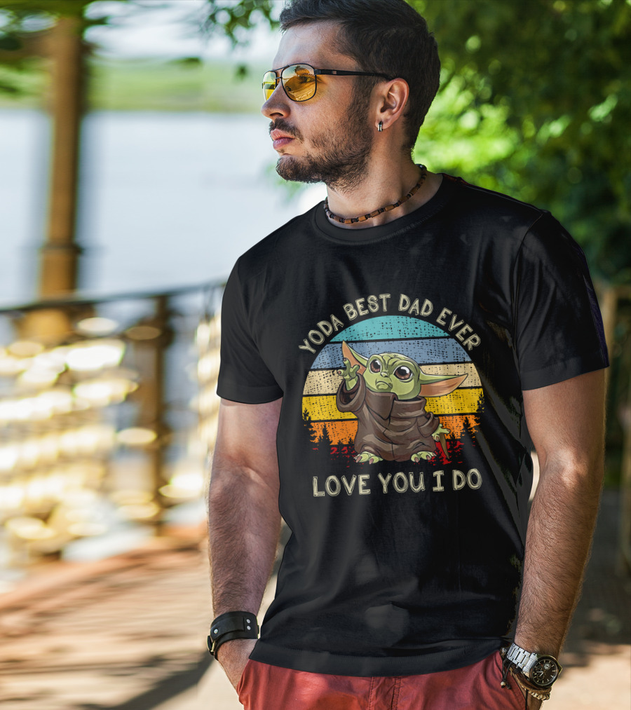Yoda Best Dad Ever Love You I Do Star Wars Retro Sunset Baby Yoda T-Shirt