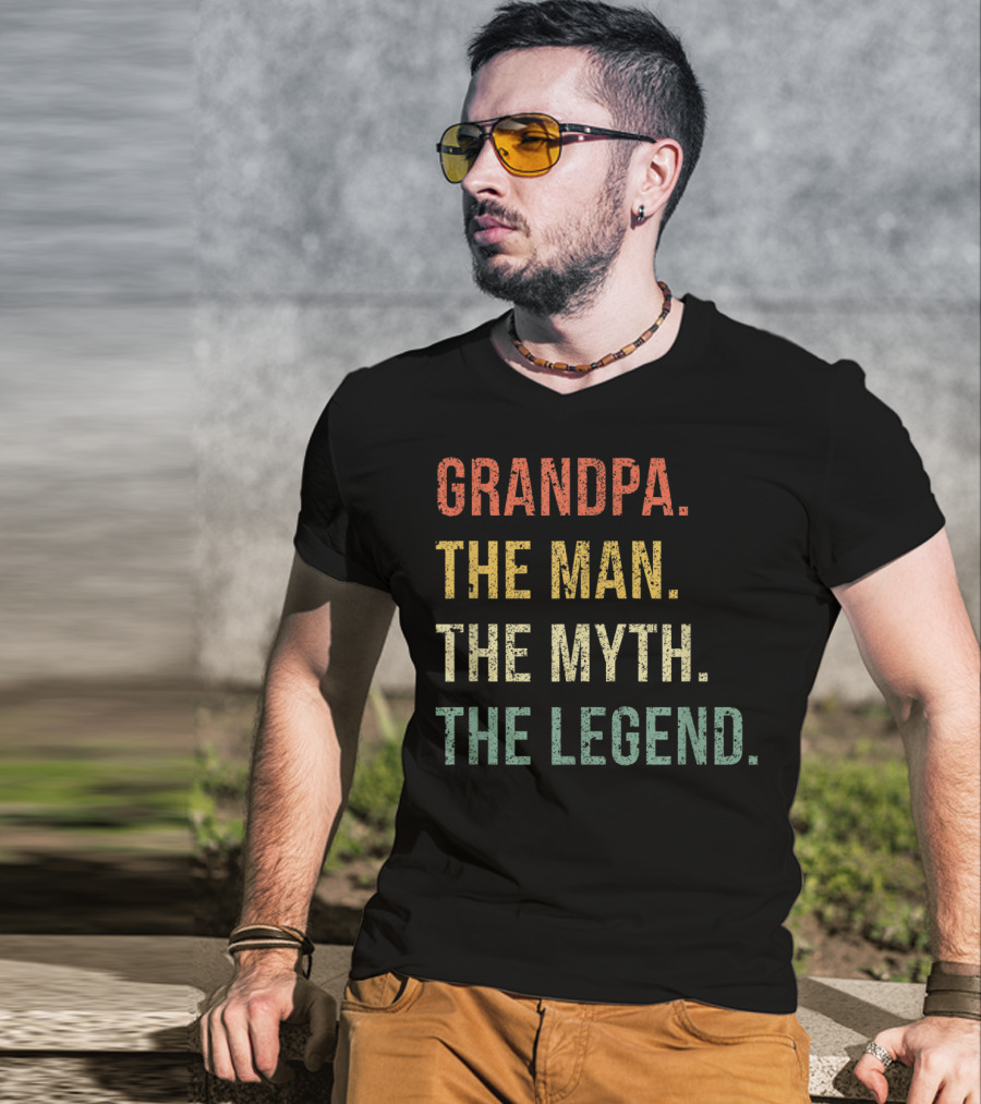 Grandpa The Man The Myth The Legend For Grandfathers Vintage Text T-Shirt