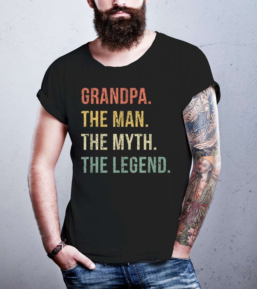 Grandpa The Man The Myth The Legend For Grandfathers Vintage Text T-Shirt