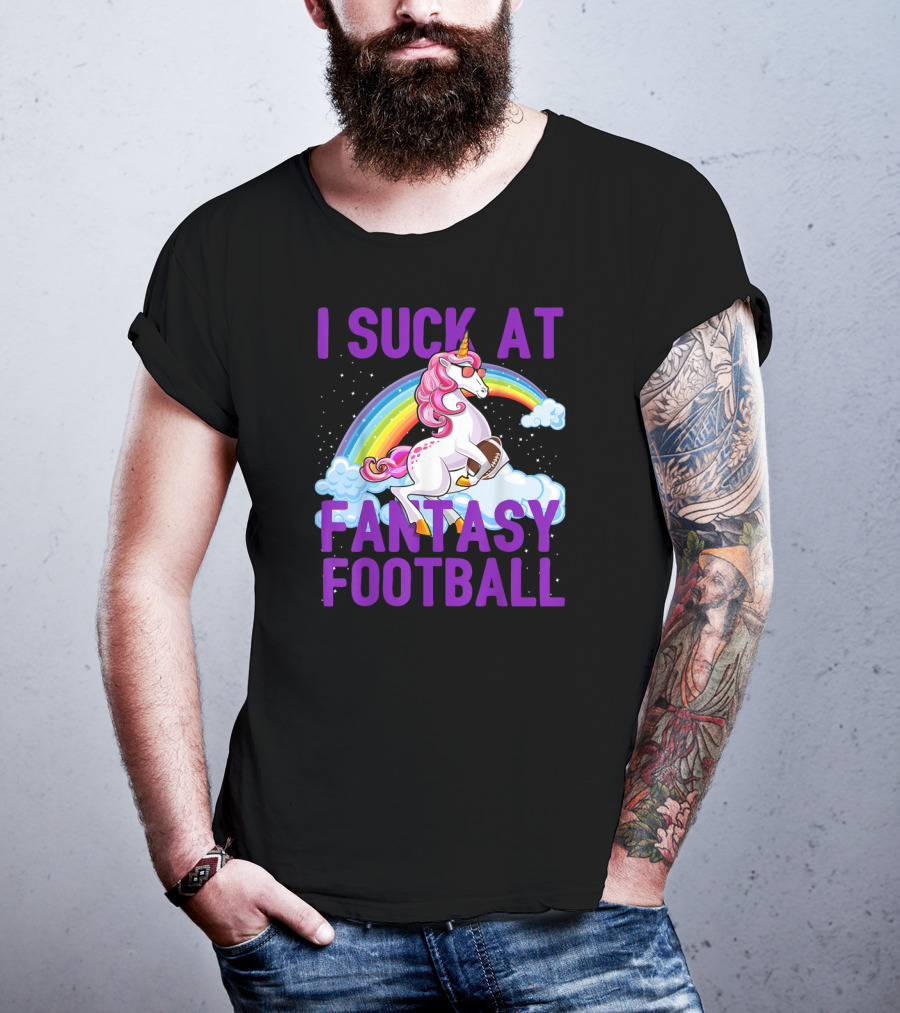 I Suck At Fantasy Football Unicorn Rainbow Clouds T-Shirt