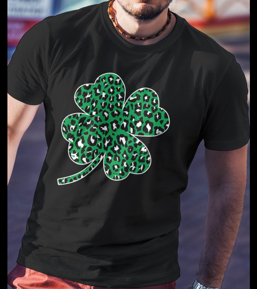 Green Leopard Clover Lucky Leaf St Patricks Day T-Shirt