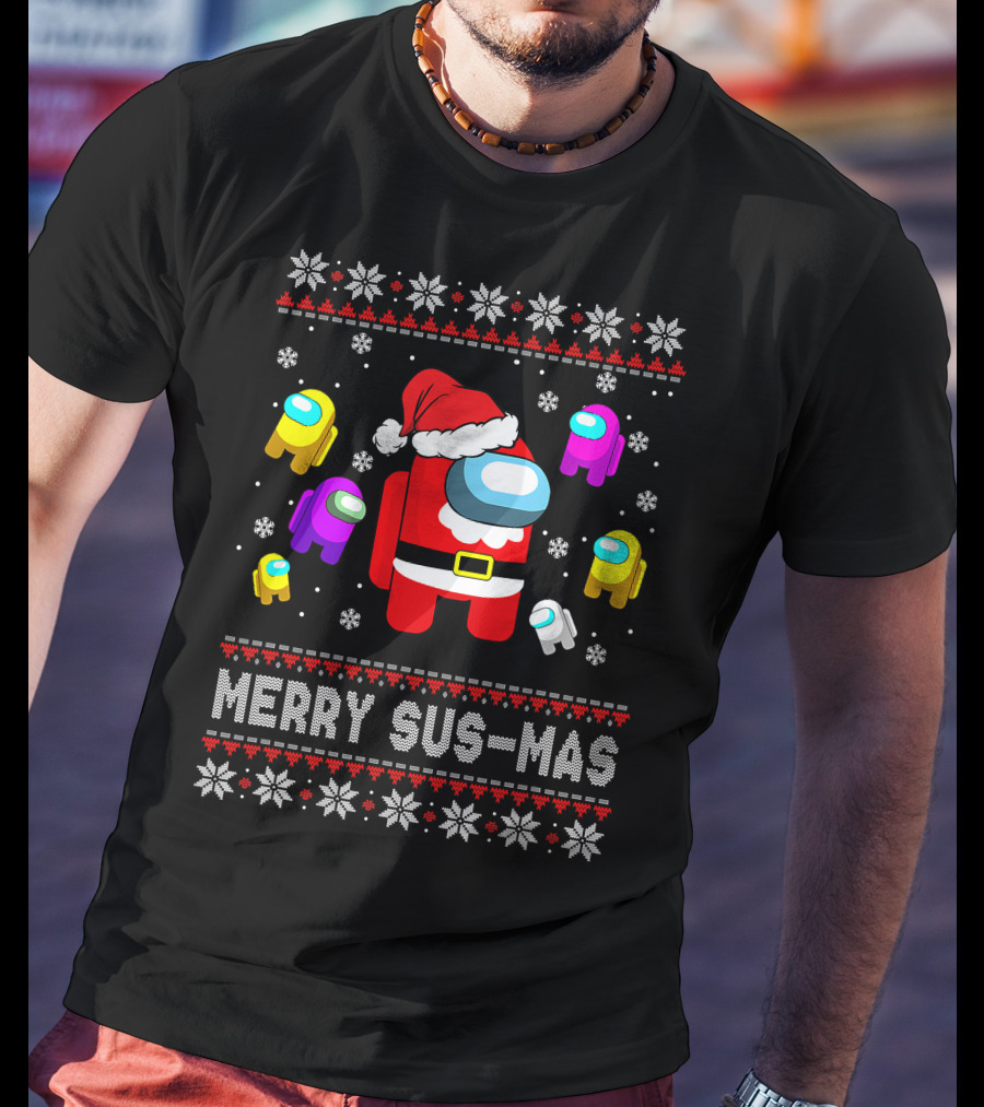 Merry Sus-Mas Funny Christmas Costume Among Us Game Crewmates T-Shirt