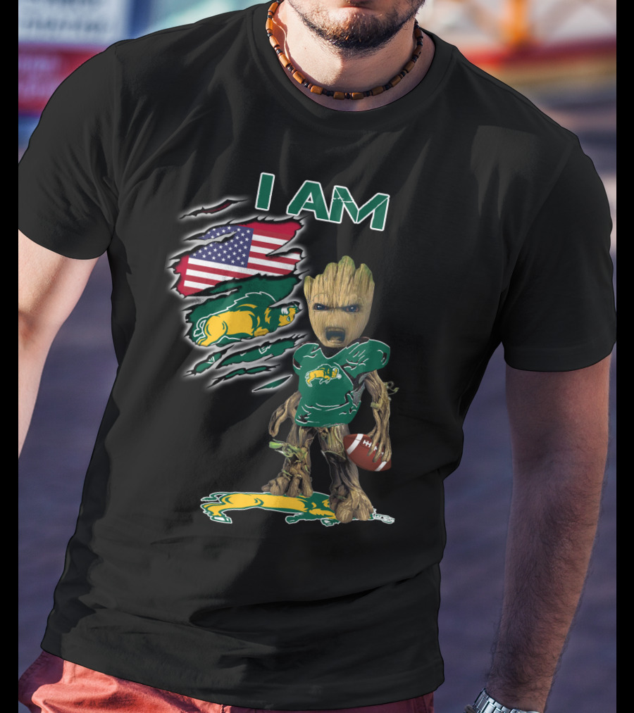I Am Bison Baby Groot American Flag Football T-Shirt