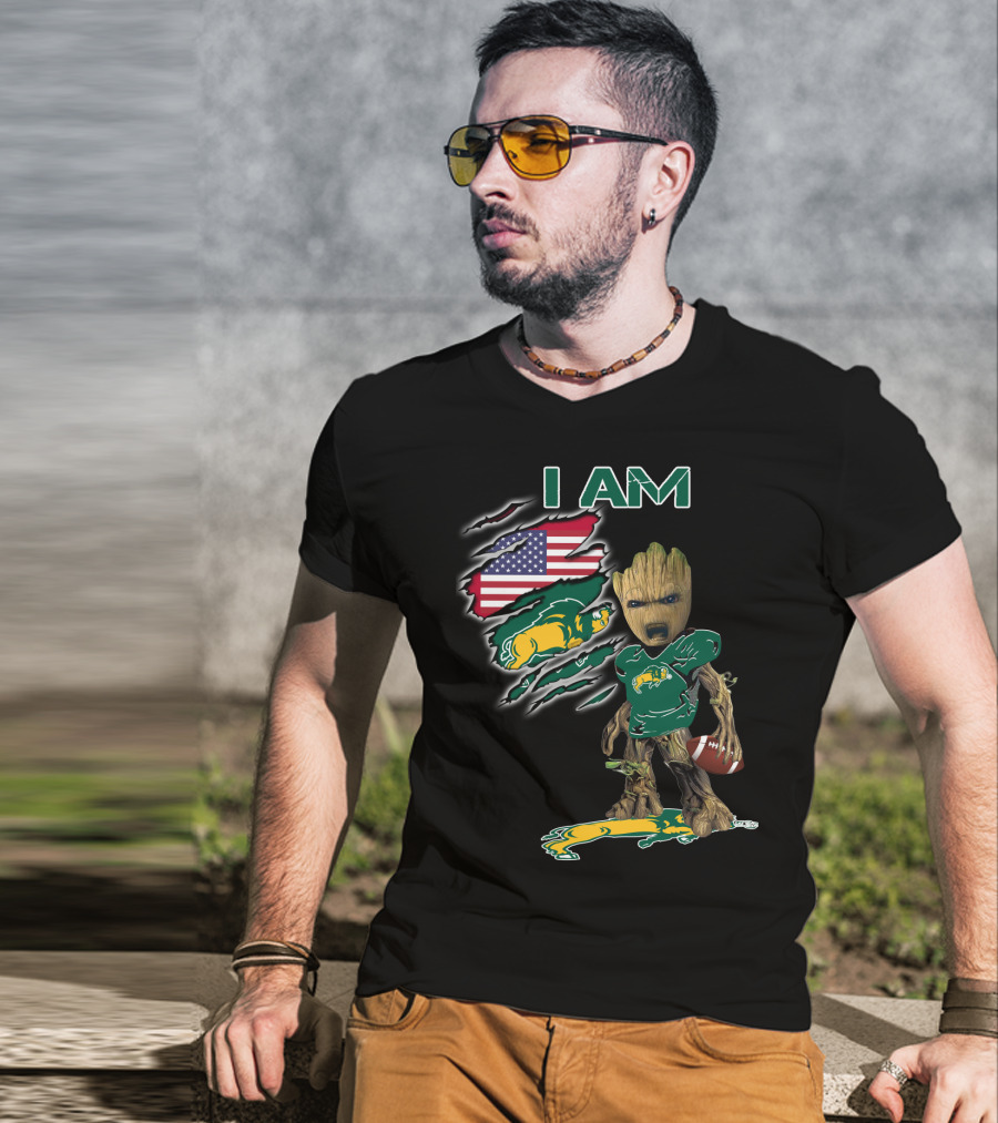 I Am Bison Baby Groot American Flag Football T-Shirt