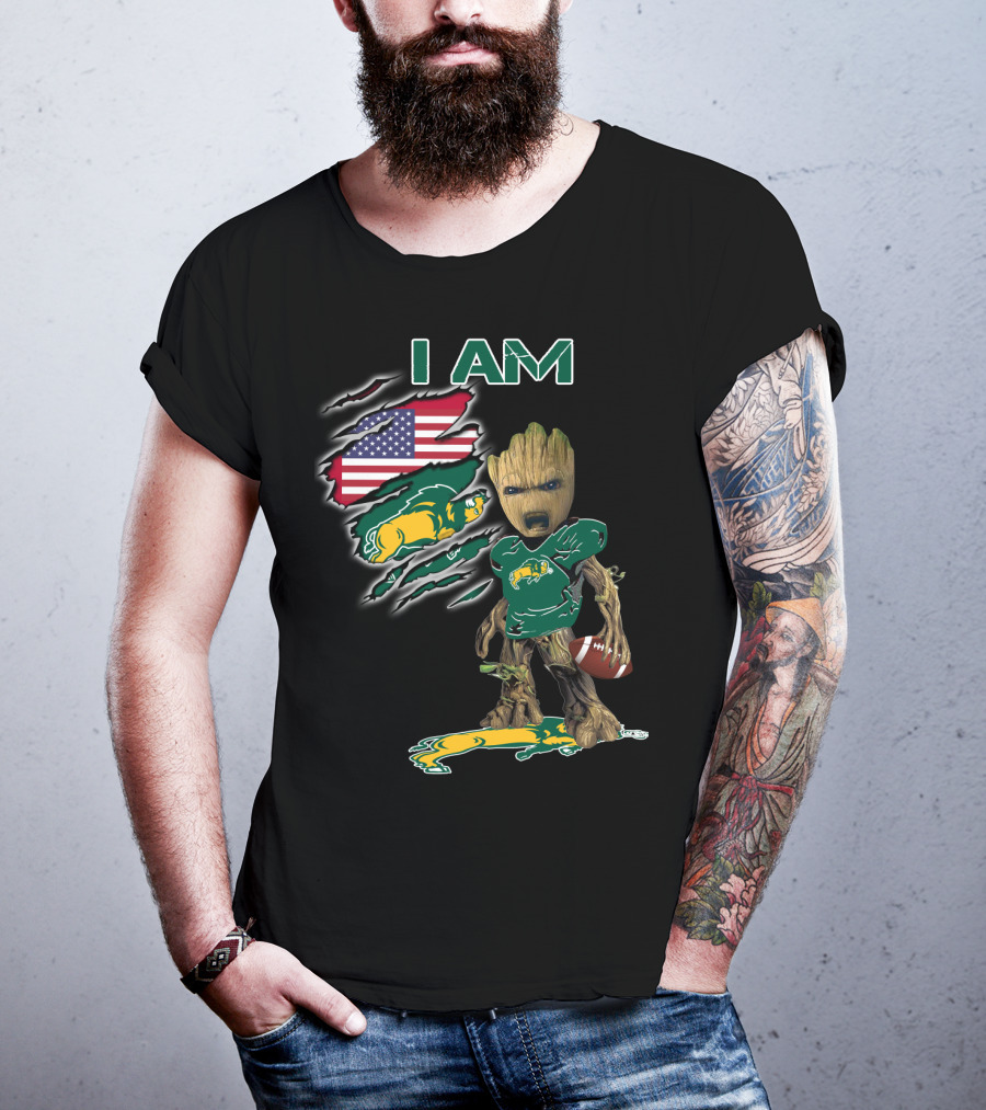 I Am Bison Baby Groot American Flag Football T-Shirt
