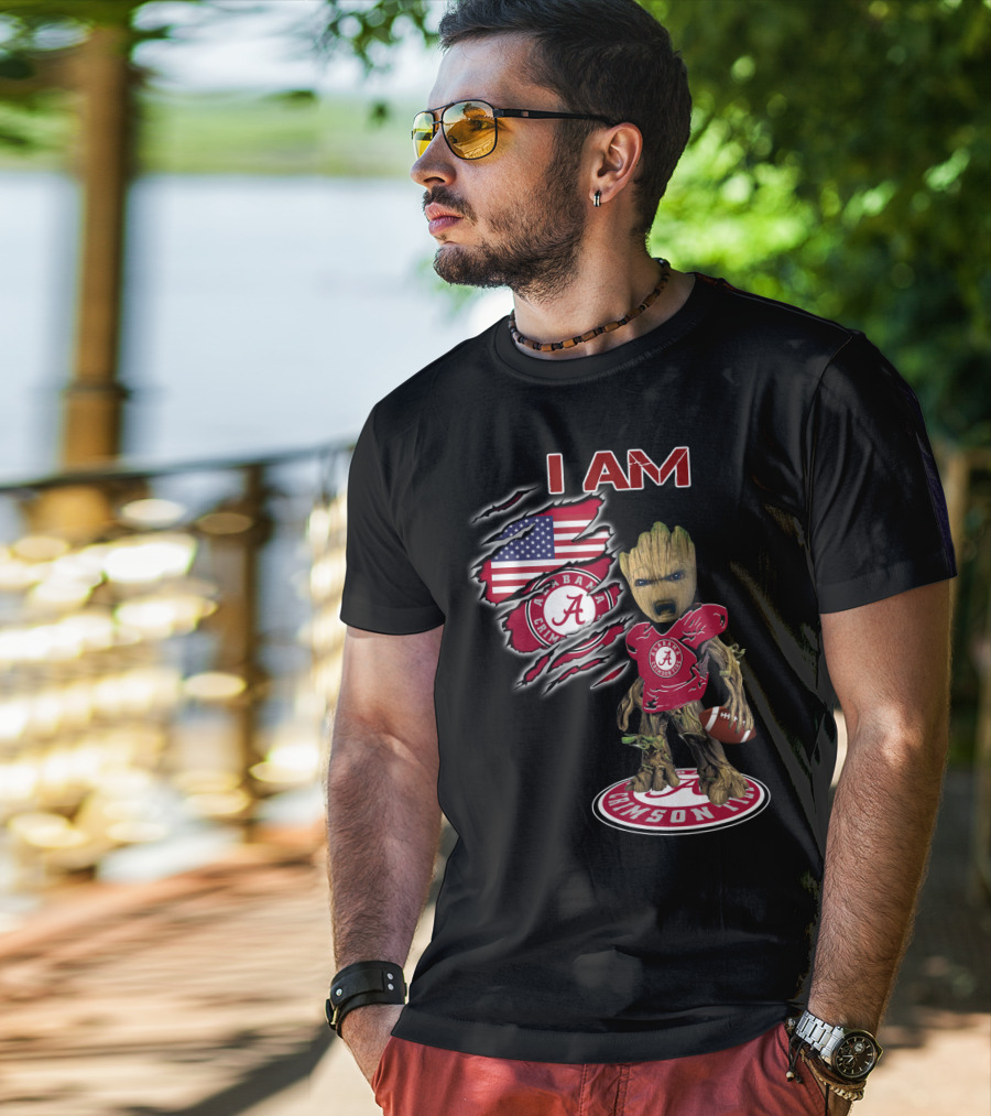 I Am Alabama Crimson Tide Baby Groot Usa Football Flag T-Shirt