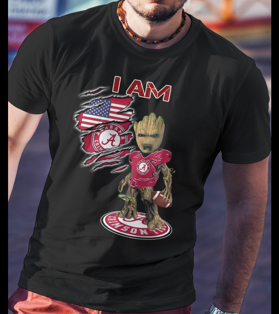I Am Alabama Crimson Tide Baby Groot Usa Football Flag T-Shirt