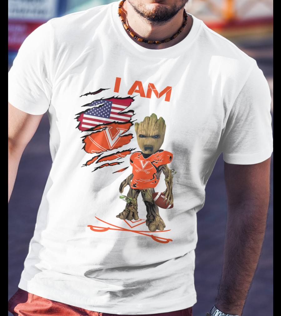 I Am Baby Groot Virginia Cavaliers Football Fan USA Flag T-Shirt