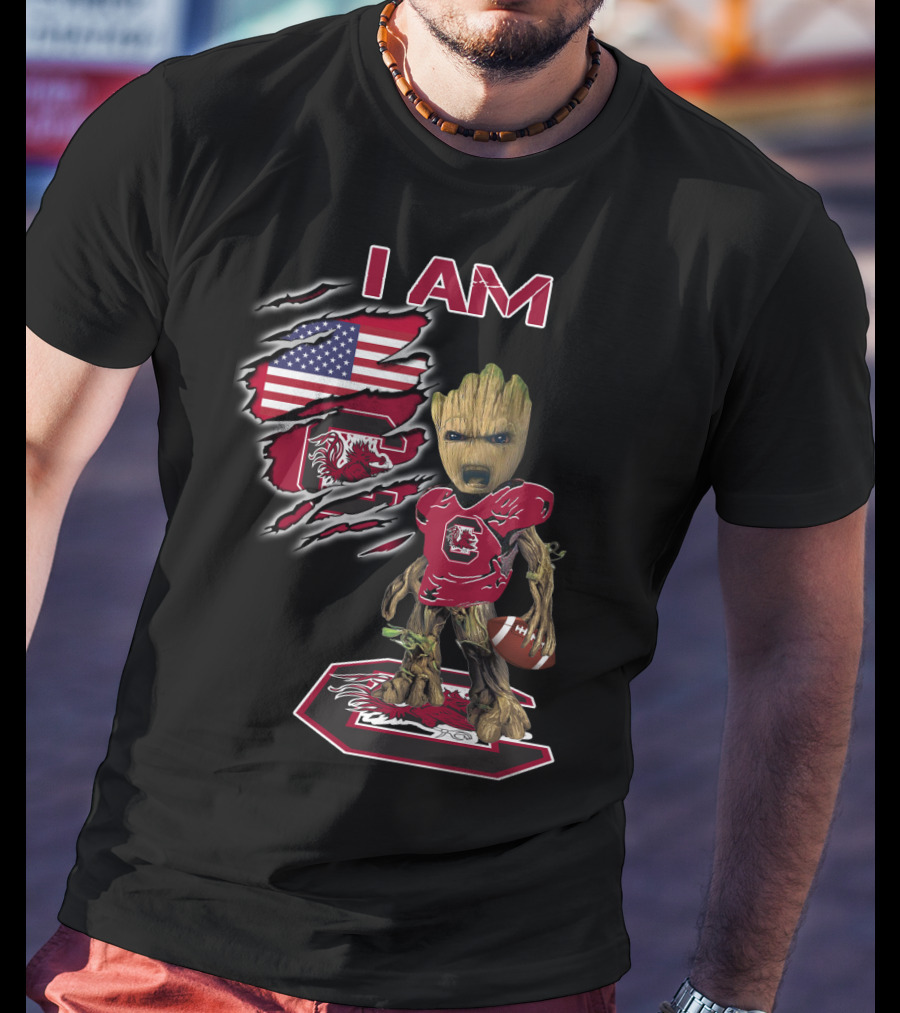 I Am Baby Groot Gamecocks Football Usa Flag T-Shirt