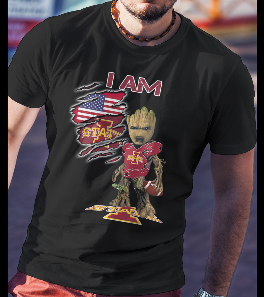 I Am Iowa State Baby Groot Football American Flag T-Shirt