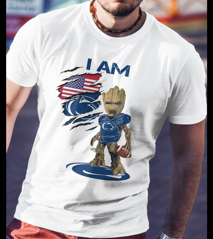I AM Baby Groot Penn State Football American Flag T-Shirt