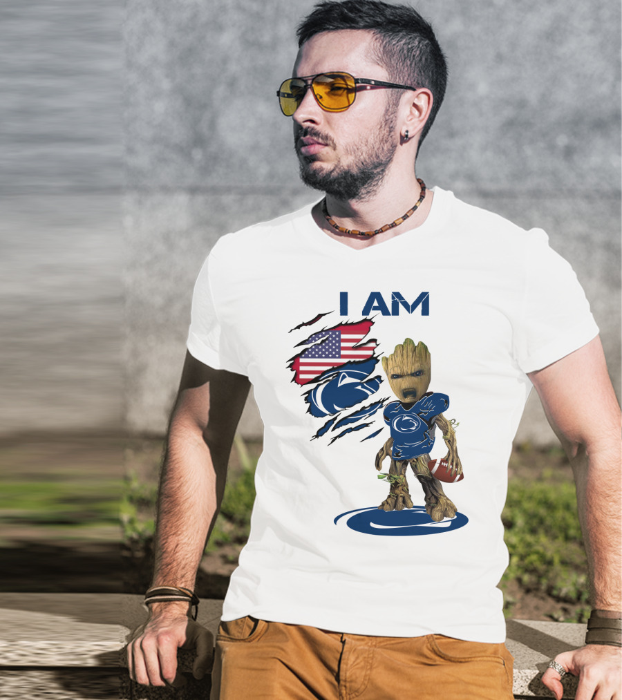 I AM Baby Groot Penn State Football American Flag T-Shirt