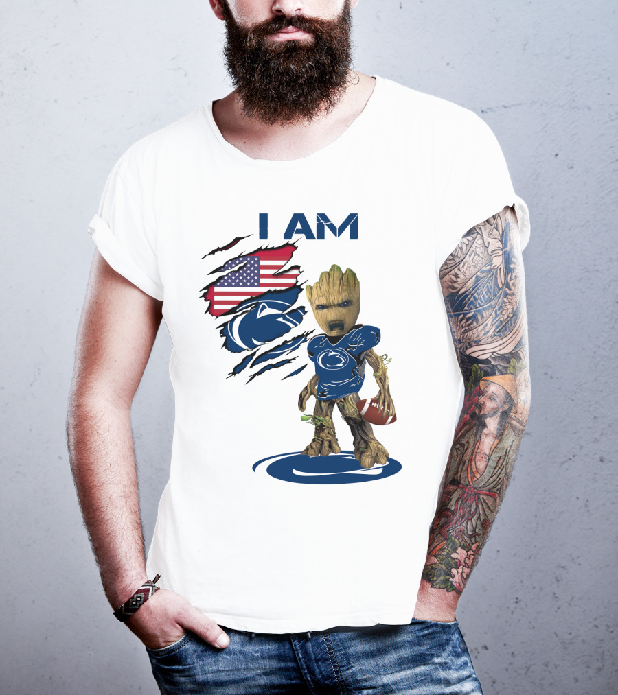 I AM Baby Groot Penn State Football American Flag T-Shirt