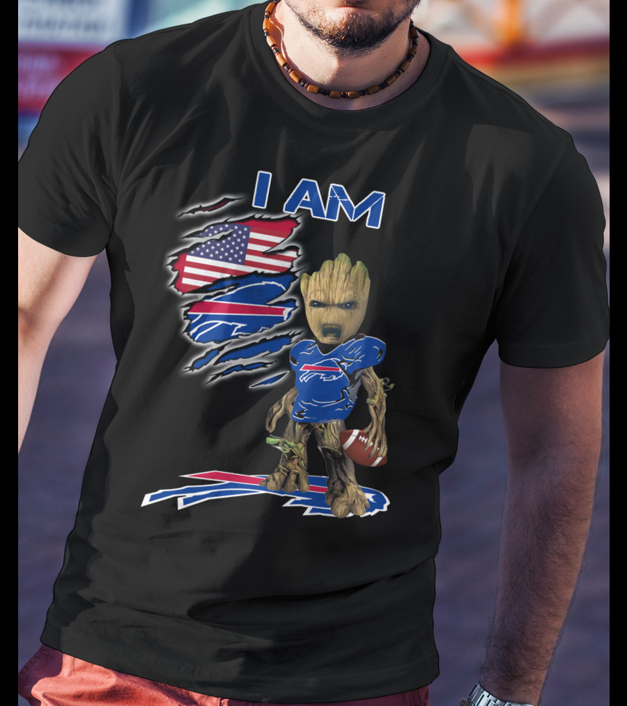 I Am Groot Buffalo Bills American Flag Football T-Shirt