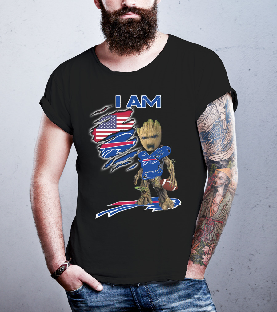 I Am Groot Buffalo Bills American Flag Football T-Shirt