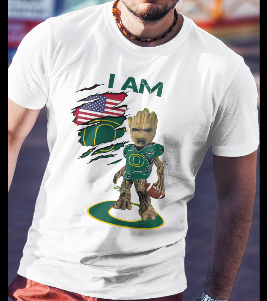 I Am Groot Baby Football Groot American Flag Duck T-Shirt