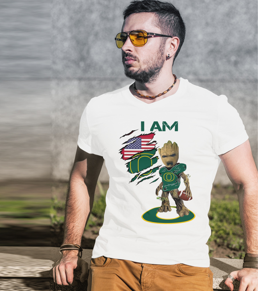 I Am Groot Baby Football Groot American Flag Duck T-Shirt