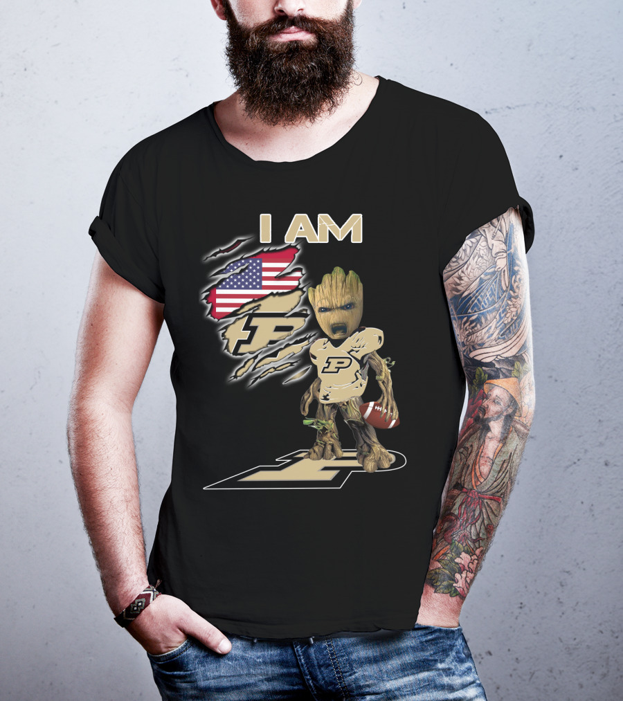 I Am Purdue Baby Groot American Flag Purdue Football T-Shirt