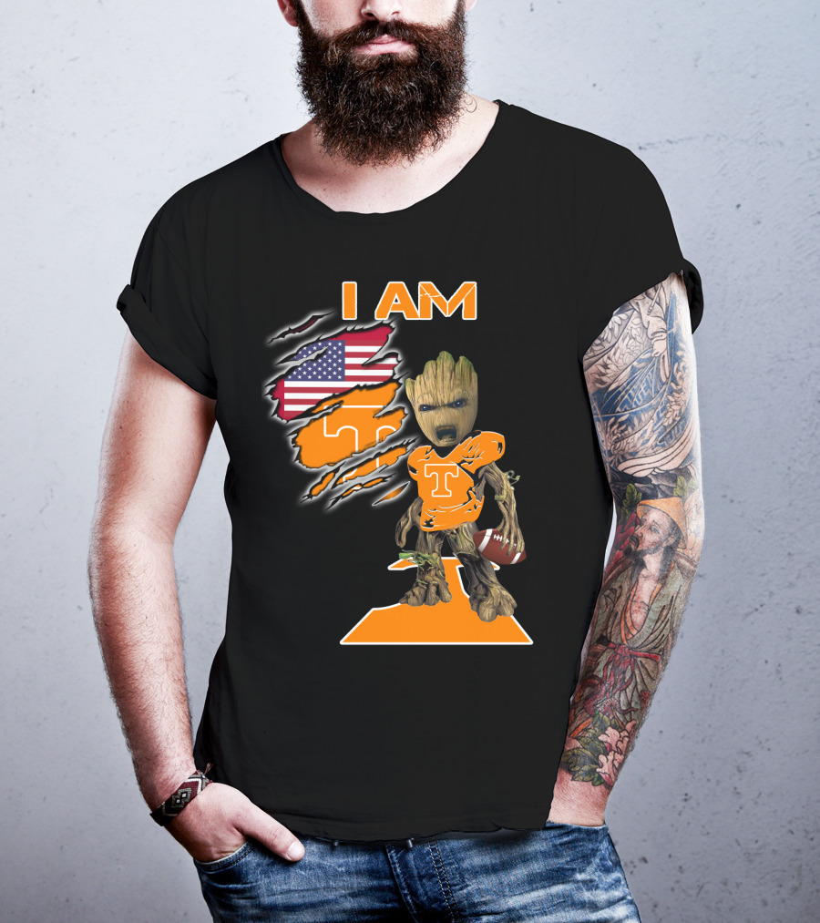 I Am Groot Tennessee Football T-Shirt American Flag T-Shirt