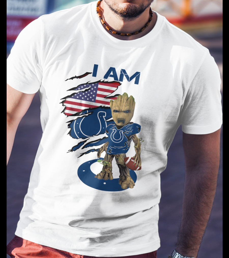 I Am Colts Baby Groot American Flag Football T-Shirt