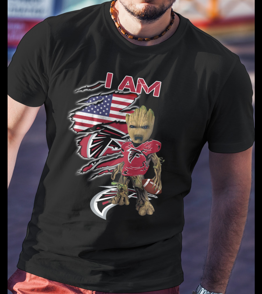 Falcons Baby Groot I Am American Flag Football Combo T-Shirt